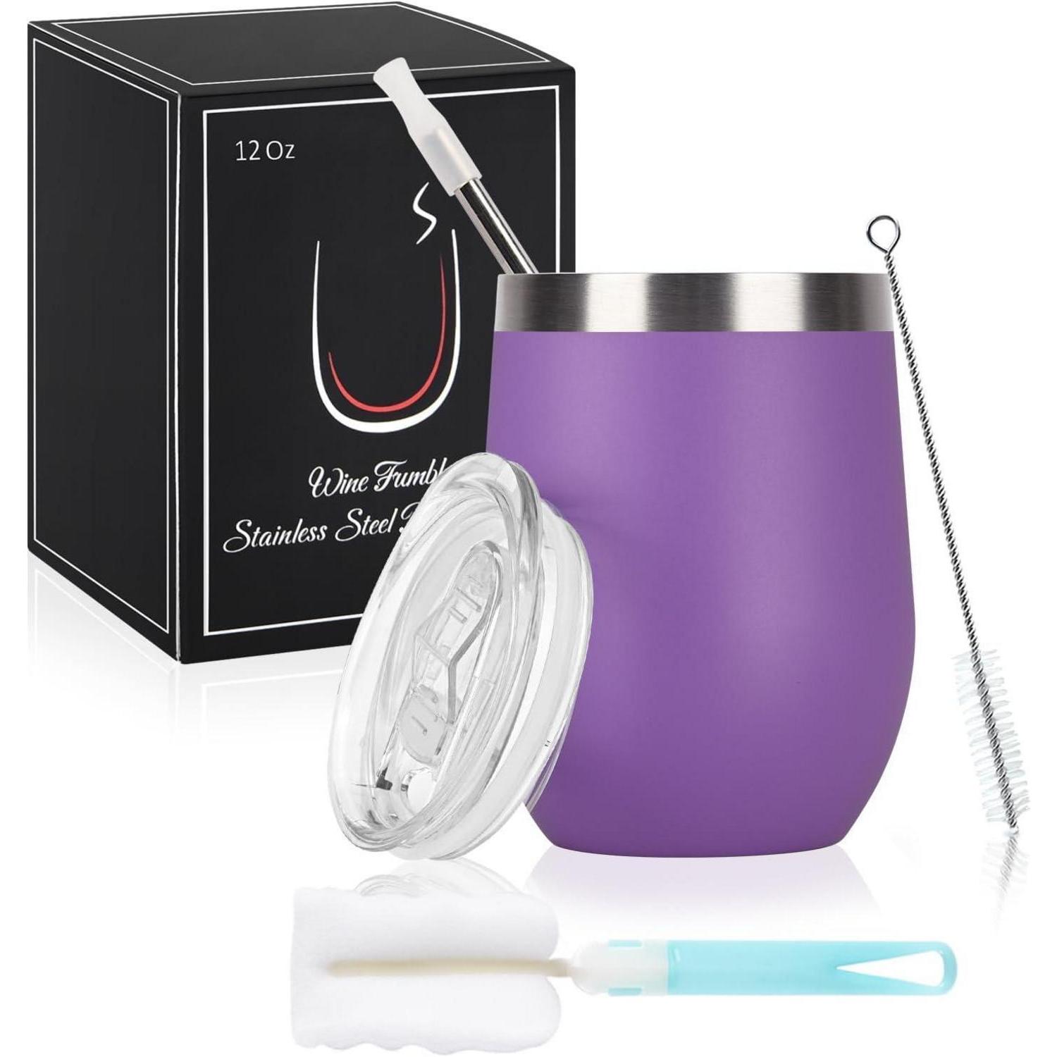Edelstahl Weinbecher Mit Deckel, 12oz, Doppelwandig, Violett