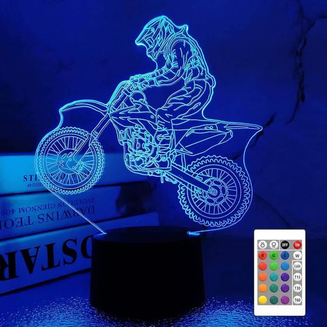 Moto Motocross 3d-illusion Nachtlicht Spielzeug, Led Dekorationslampe Für Zuhause, Nachttischlampe Mit Touch- Und Fernbedienung, 16 Farben, Geburtstagsgeschenk Oder Weihnachtsgeschenk Für Jungen, Kind