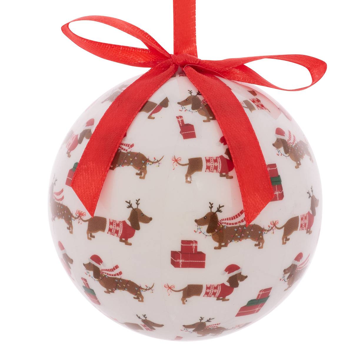 Weihnachtskugel Aus Bedrucktem Papier Mit Dackelmotiv, Durchmesser 75 Mm -