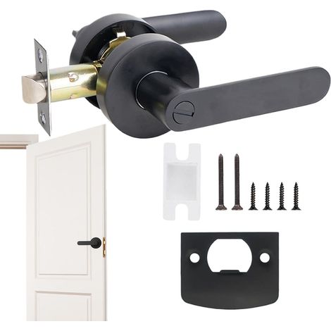 Black Door Lever Passage Lockset, Heavy Duty Privacy Doorknob, Silent Keyless Lock, Sturdy Bedroom Door Handle, Easy Installation, Secure Locking Mechanism, Ideal For Home,