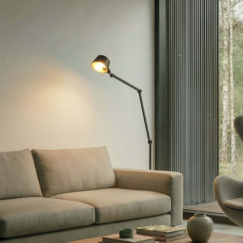 [gebraucht] B-ware Lucande Stehleuchte Silka Led Lampe Verstellbar Schwarz Gold 216cm E27 1x15w