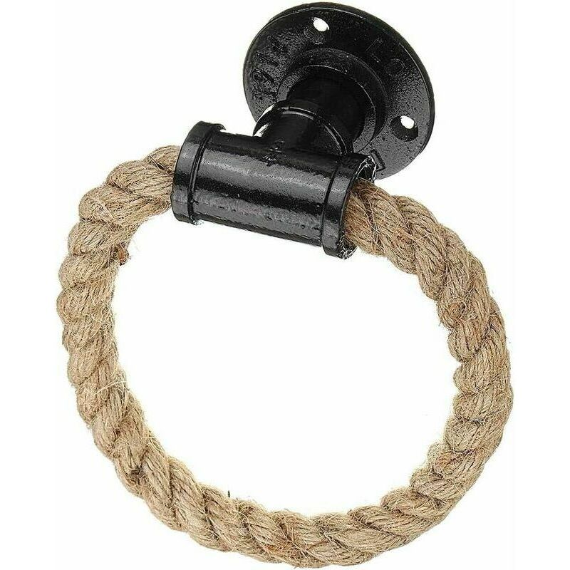 Handtuchhalter Im Industriestil Zur Wandmontage – Eisenrohr Und Hanfseil