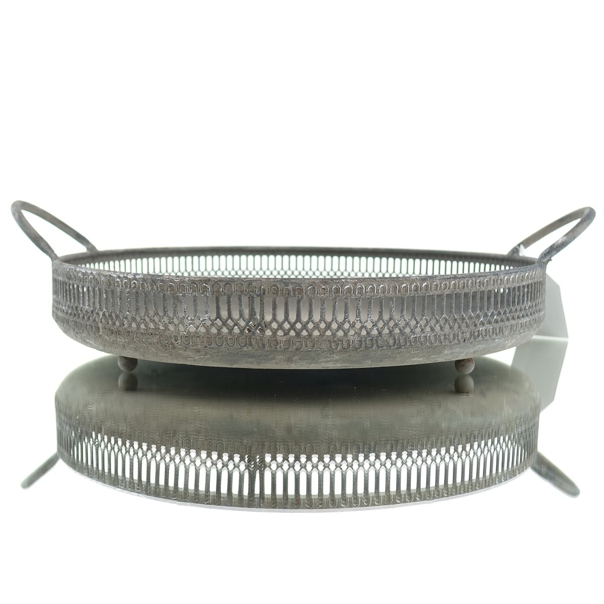 Posiwio Pflanzentablett Grau Vintage Stil 2 Griffe Ø 29,5 Cm - Metall Verzinkt