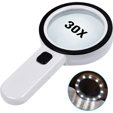 Lupen Zum Lesen, 30-fache Lupe Mit 12 Led-licht – Leuchtende Lesebrille Für Ältere Menschen – Zum Lesen Von Münzen, Briefmarken, Karten Und Zur Inspektion