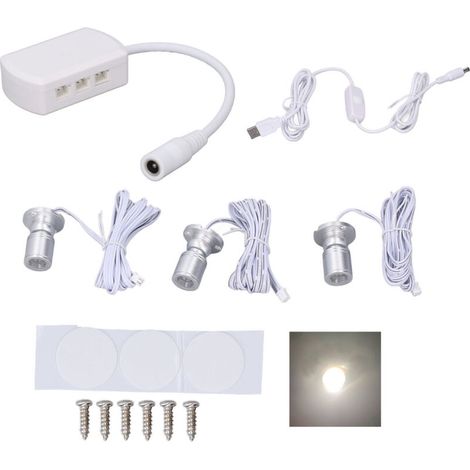 Mini-led-spotlights 5v Usb Vitrine Anzeigelampe 1 Bis 3 Kleine Möbelbeleuchtung Dimmbar Silber Hell Natürlich