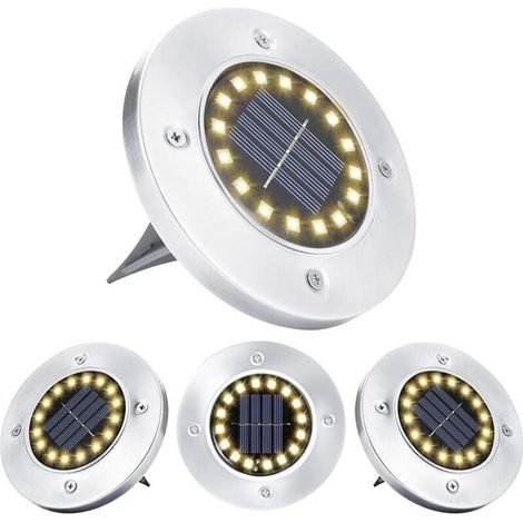 Aussen-solarleuchte, 4 Stück, 16 Led Warmweiss Spot Strahler Wasserdicht Edelstahl Solarbodenleuchte Für Terrasse Hof Garten Weg Garage Einfahrt Steg Dekoration