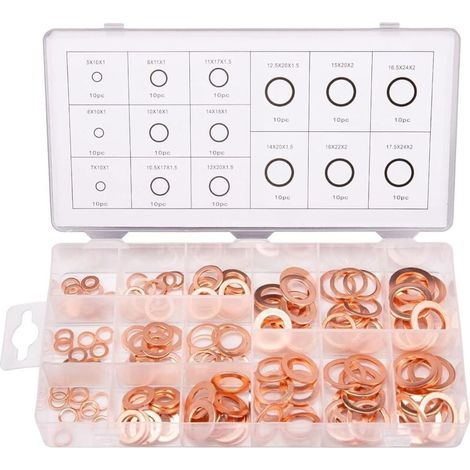 150 Stück 15 Spezifikationen Dichtungsringe, Kupfer-unterlegscheiben Sortiment Kit, Kupfer Unterlegscheibe Dichtungsring Mit Box M5 M6 M8 M10 M12 M14 M16 M18 M20 M22