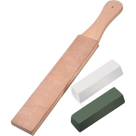 3-teiliges Leder-strops-set, Doppelseitiger Polierblock Mit Weißem Und Grünem Poliercompound (große Größe)