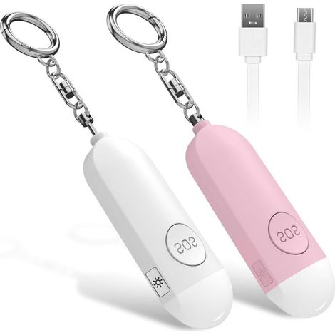 2er-pack Wiederaufladbare Alarm-panik-buttons (rosa + Weiß), Persönliche Grundausstattung Zur Selbstverteidigung, Mit 130-db-anti-angriff-sirene Und Led-licht, Geeignet Für Frauen, Kinder Und Ältere M