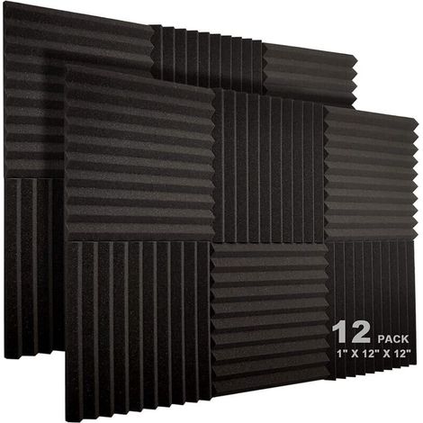 Set Aus 12 Akustikpaneelen Mit 10 Rillen, 1 X 12 X 12 Zoll, Aus Akustikschaumstoff, Studio-schallisolierungskeile, Hochdichte Feuerbeständige Paneele (schwarz)
