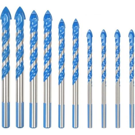 Forets Multi-matériaux 10 Pcs Pour Carrelage, Verre, Porcelaine, Marbre, Miroir Et Bois - Diamètres 6mm/8mm/10mm/12mm - Format Triangle Pour Forage Métalliques - Ouylaf