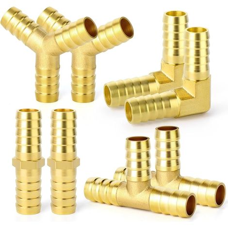8-teiliges 10-mm-druckluftnippel-set Aus Messing, 90-grad-winkel-ellbogen, Y-förmiger Druckluftnippel, T-stück-druckluftnippel, Für Kraftstoff/luft/wasser/öl/gas/wog