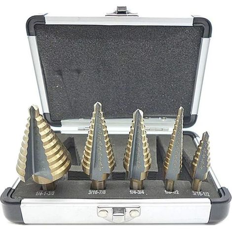5 Stufenbohrer Mit Aluminium-koffer, Professionell, Sechskantschaft, Automatischer Zentrierstift, Präzises Bohren In Stahl Und Metall