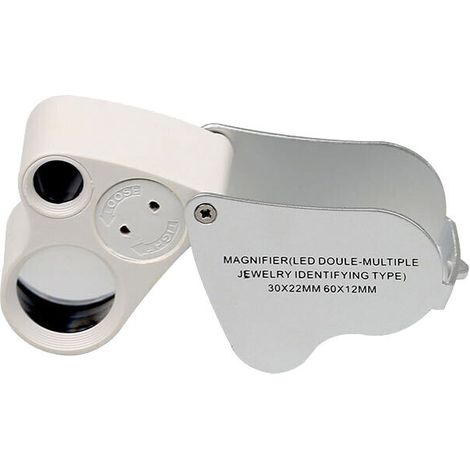 Beleuchtete Juwelierlupe Mit Led, Doppelfokussierung, 60x, 12mm Und 30x