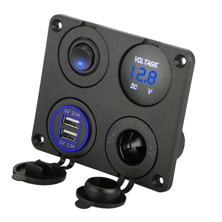 Kfz-ladegerät-schalterpanel, Chigoods, Led, 4-in-1, 12 V, Schwarz