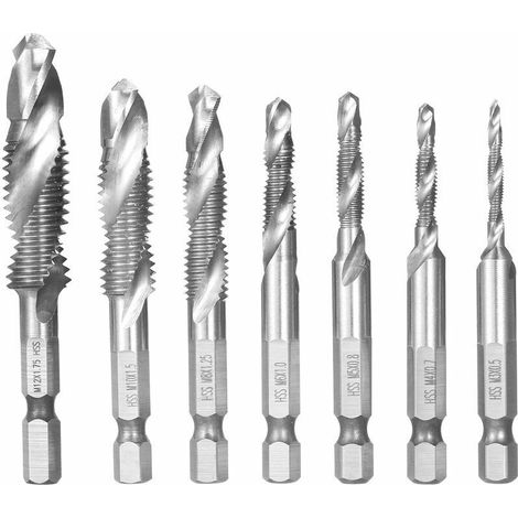 Accessoire Für Eine Bohrmaschine, 7-teiliger Satz Aus Bohrern Und Gewindebohrern, Metrisches Gewinde Hss M3-m12, Schnellwechsel-gewindebohrer Mit 1/4-zoll-sechskantschaft, Silber