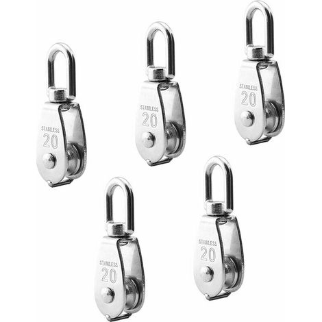 M20 Rolle Aus Edelstahl 304, Einzelne Rolle Mit Block Und Walze, 20 Mm, Glatter Drehhaken Für Kran, Seil, Kabel, Tragfähigkeit 75 Kg/165 Lbs (5 Stück)