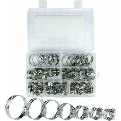 Edelstahl-schlauchschellen, 60 Stück Edelstahl-schlauchschellen, 8-38 Mm In 7 Verschiedenen Größen, Für Pools, Waschmaschinen, Geschirrspüler Und Häusliche Wasserleitungen