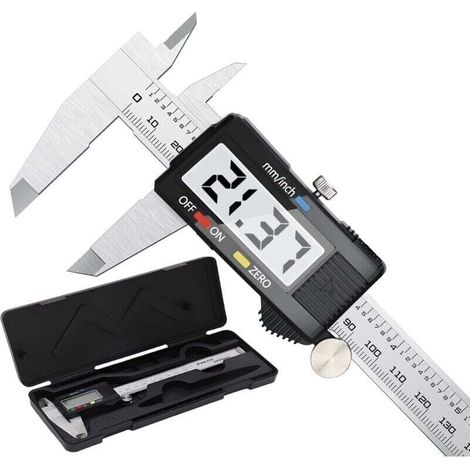Digitale Schieblehre 150 Mm, Edelstahl, Großes Lcd-display, Einstellbare Präzision 0,01 Mm, Mm/inch-umschaltung