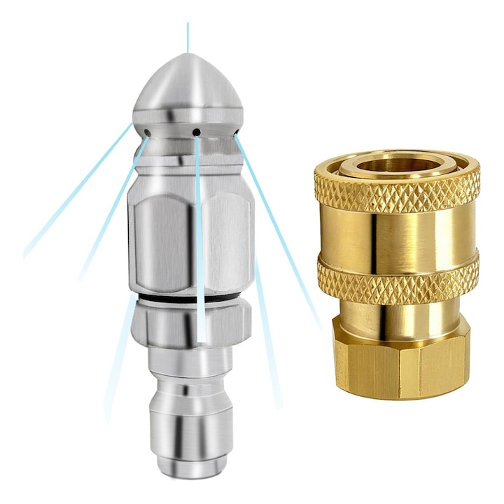 Abflussreinigungsdüse, Afksmile, 1/4"-schnellkupplung + 1/4"-innenanschluss, Hochdruck, 3556 Psi, Zur Reinigung Hartnäckiger Verschmutzungen Und Rostentfernung, Edelstahl, 100 G, Silber/gold