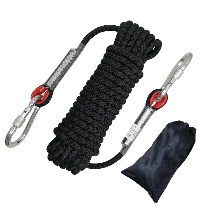 Kletterseil, Axroad Mall, Geflochtenes Seil, Seillänge 20 M, Maximale Belastung 1100 Kg, Durchmesser 10 Mm, Mit 2 Haken, Geeignet Für Outdoor-klettern, Feuerwehreinsätze Und Wandern, Polyester, Schwar