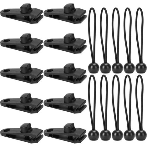 20 Pcs Clip De Tente,clips De Bâche,multifunktion Pince Pour Auvent,inclure 10 Tendeur Elastique Caoutchouc,pour Camping En Plein Air,tentes,auvents,caravanes,housses De Bateau,bannières