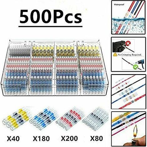 500 Stück Elektrische Crimp-verbindungsstücke Mit Schrumpfschlauch, Maidodo Wasserdichte Isolierte End-zu-end-schrumpfschlauch-klemmverbinder Für Marine-, Automobil- Und Kupferanwendungen