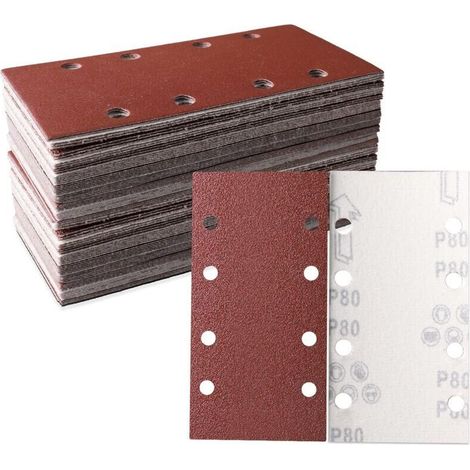 Set Aus 30 Schleifblättern 93 X 185 Mm - Quadratisches Klettschleifpapier Mit 8 Löchern - Körnung 80 - Ideal Zum Schleifen, Polieren Und Entrosten - Geeignet Für Rechteckschleifer