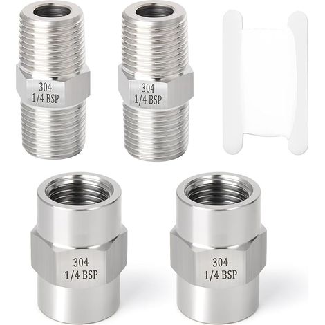 4 Stück Rohrverbindungsstücke Aus Edelstahl 304, Sechskant-verbindung, Außengewinde 1/4" X 1/4" Bsp, Innengewinde 1/4" X 1/4" Bsp
