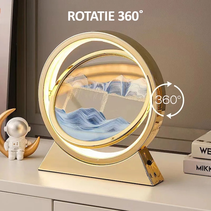 Dekorative Sanduhr-schreibtischlampe, Blaues Sandspiel, 3 Lichtmodi (kalt-, Warm- Und Neutralweiß), Usb- Oder Batteriebetrieb, Gold
