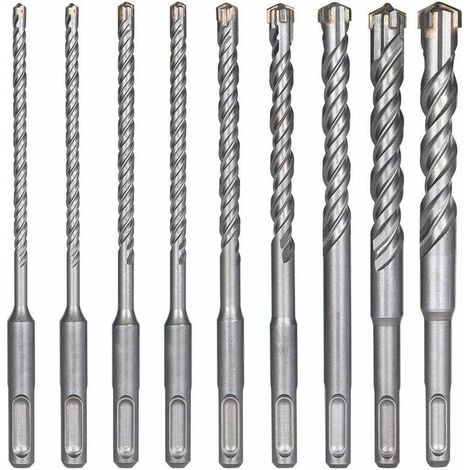 Forets À Béton, 9pcs (5 Mm 16x160 Mm), Pour Perforateur, Béton, Brique, Pierre, Métal