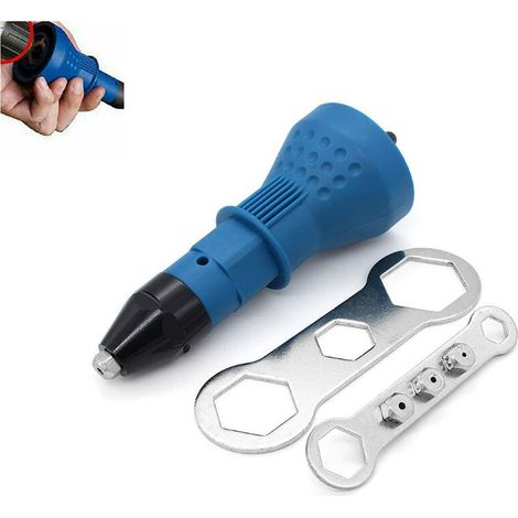 Elektrischer Nietenzieher Für Akku-bohrmaschine, Elektrisches Nietgerät, Adapter, Kabelloser Nietenpistole, Nietwerkzeug-kit, Bohrmaschinenadapter, Zubehör, Blau