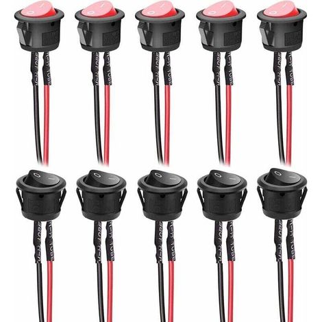 10 Stück 6a/250v 10a/125vac Runder, Vormontierter Kippschalter Mit 2 Pins, Ein/aus-kippschalter Für Auto, Lkw (schwarz + Rot)