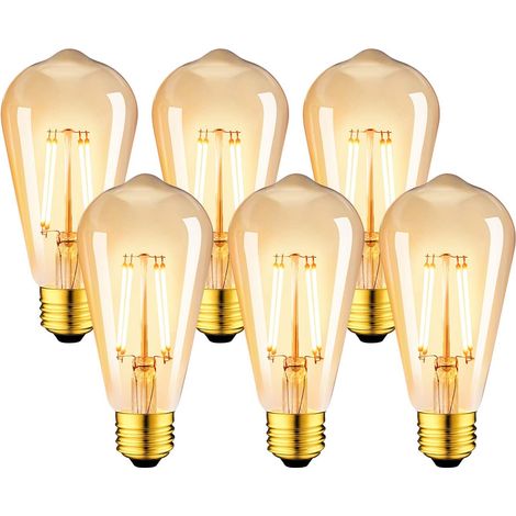 Bleosan – 6er-pack E27 6w Vintage St64 Led-lampen – Warmweißes Licht 2200k – Entspricht Einer 48w Glühlampe – 30.000 Stunden Lebensdauer