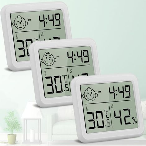 Digitales Innenraumthermometer, Innenraumlufthygrometer, Thermometer Und Hygrometer Mit Komfortfunktion, Uhrzeitanzeige Für Innenräume, Babyzimmer, Büro (3 Arten Von Weiß)
