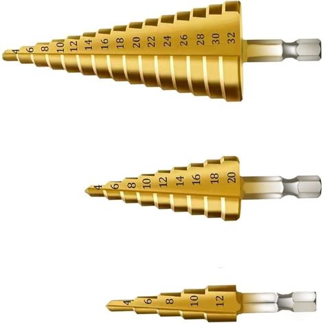 3 Stück Stufenbohrer, Dreieckige Konische Titan-bohrer, 4–12/20/32 Mm, Hss Edelstahl, Für Akkuschrauber, Bohren In Stahl, Messing, Holz