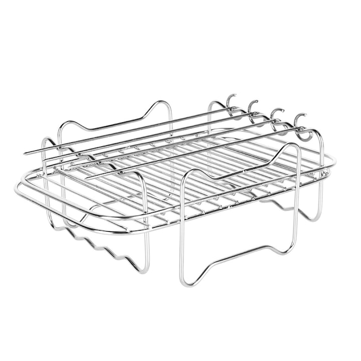 Grillzubehörset Für Heißluftfritteusen, Momcbebe, Edelstahl, 8 Zoll, 1 Grillrost, 2 Dampfroste, 4 Spieße