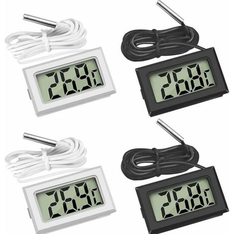 (2x Schwarz 2x Weiß, 46x28x15mm) Mini Digitales Lcd-thermometer Mit Temperaturfühler Sensor Tester