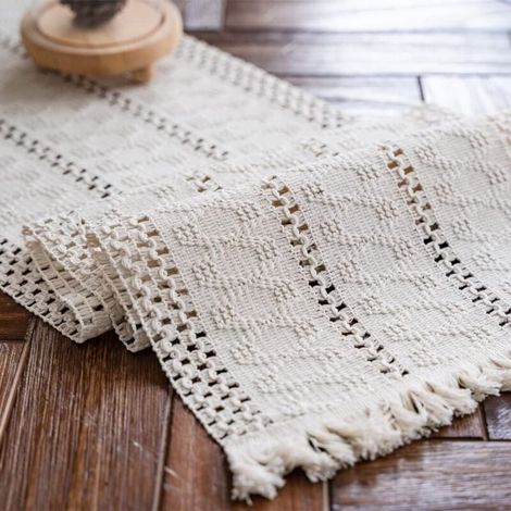 30x180 Cm Macramé Tischläufer Boho Beige Mit Quasten Handgewebter Baumwoll-tischläufer Rustikaler Bauernhaus-tischläufer Für Tische