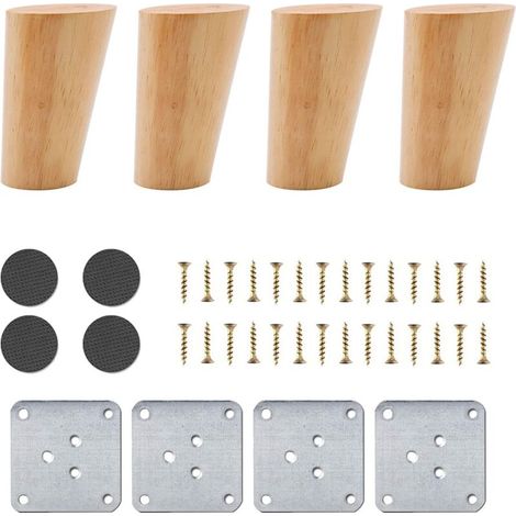 Set Aus 4 Möbelbeinen Aus Holz, 8 Cm, Ersatz-sofabeine Mit Zubehör (geneigtes Design)