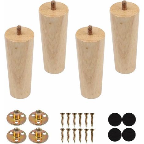 4 Stück Möbelbeine Aus Massivholz, 12 Cm Holzfüße Für Sofa, Ersatz-möbelbeine Aus Holz, Konische Möbelbeine Mit Montageplatte Und M8-schrauben, Rutschfeste Gleiter Für Esstisch, Schrank