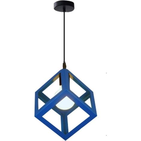 Modernes Industrieleuchten, Deckenleuchte Mit Metallkäfig-schirm E27 (würfel Blau)