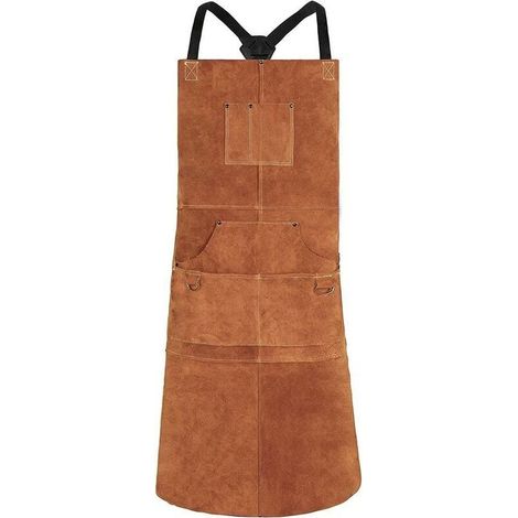 Schürze Für Schweißer, Arbeitsschürze Mit 6 Taschen, 24"x 36" Multifunktionale Küchenschürze, Verstellbare Träger Von M Bis Xxl Für Herren Und Damen, Braun