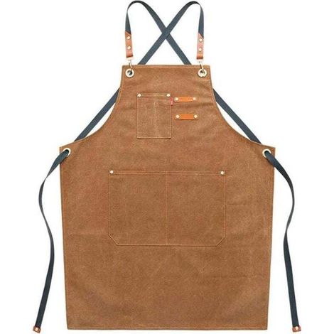 Arbeits-schürzen Aus Leinwand Für Herren Mit Taschen, Verstellbarem Riemen Und Großen Taschen, Küchenschürze – Braun