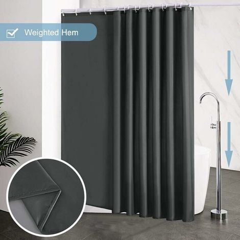 Duschvorhang 240x200 Cm, Mit 16 Haken, Extra Groß, Beschwert, Schimmelhemmend, Dunkelgrau, Wasserdicht, Großer Badvorhang, Polyesterstoff, Antibakteriell, Maschinenwaschbar -