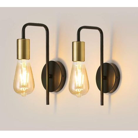 Wandapplique Im Vintage-industriedesign, 2er-set – Vergoldetes Eisen – E27-fassung – Maße 25 X 10 X 15 Cm – Für Innenräume, Schlafzimmer Und Flur