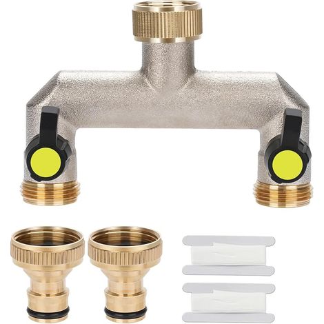 2-wege-hahn 3/4" Für Den Anschluss Von 2 Geräten, 2-wege-verteiler Für Bewässerungssysteme, Einstellbarer Und Verriegelbarer Wasserdurchfluss Mit 2-anschluss-adapter (gelb)