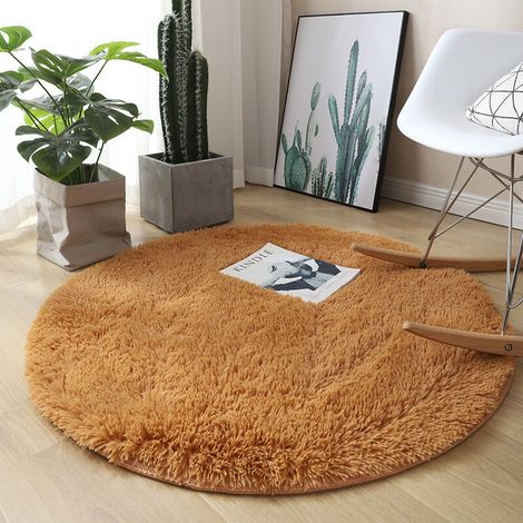 Runder Teppich, Langflorig, 120cm X 120cm, Modern, Für Wohnzimmer, Schlafzimmer, Esszimmer Oder Kinderzimmer, Bequemer Shaggy-teppich, Rutschfeste Auslegeware, Goldgelb 120cm X 12