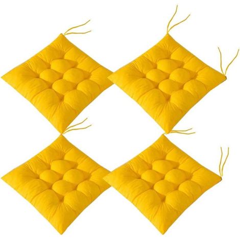 4 Quadratische Stuhlkissen 40x40 Sitzkissen Für Die Inneneinrichtung Weiche Steppkissen, Komfortabel Und Farbenfroh – Ideal Für Innen- Und Außenbereich (4 Gelb)