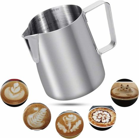 350 Ml Milchkrug Aus Edelstahl 304, Mit Innenliegender Skalierung Und Gravur, Zum Aufschäumen Von Milch Für Cappuccino, Säfte Und Andere Getränke